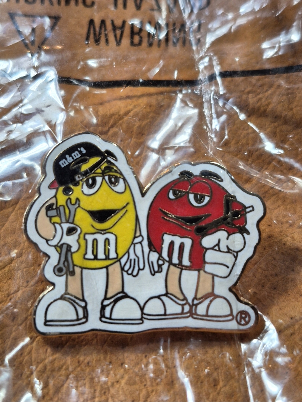 Vintage M&M Candies Lapel Pin•Red & Yellow   Mechanic|Pit Crew